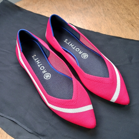 ROTHY'S The Point Rare Lollipop Red White Reflective Racing Stripe Flats Size 9 - Picture 2 of 10